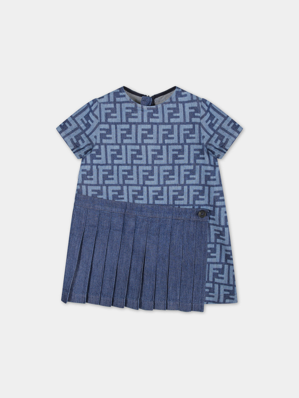 Denim dress for baby girl with all-over iconic FF